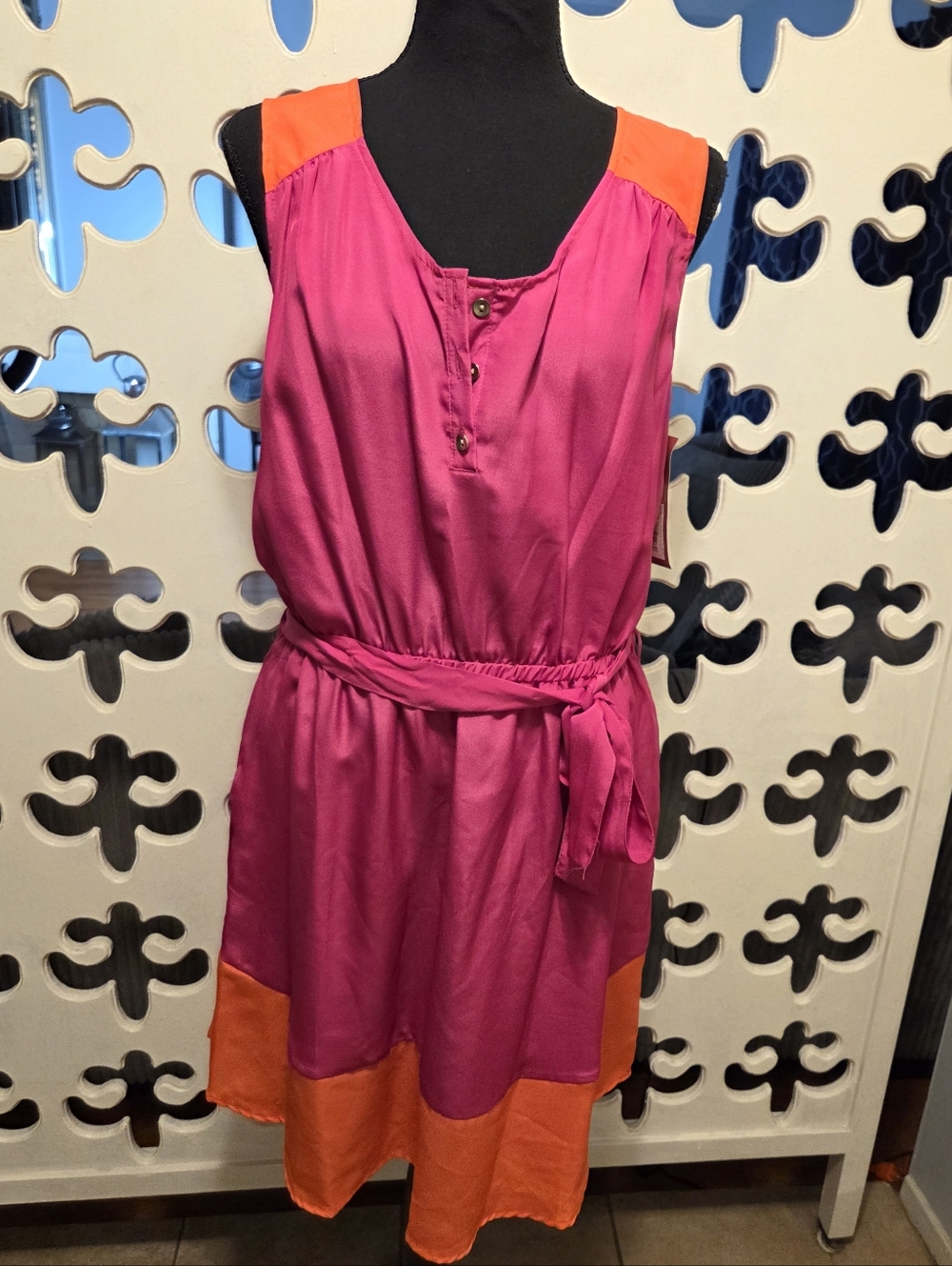 Merona Pink and Orange Colorblock Sleeveless Dress